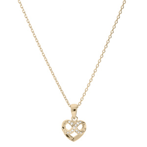 Collier en plaqu or chane avec pendentif coeur et infini oxydes blancs sertis 40+5cm - Vue 2