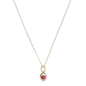 Collier en plaqu or chane avec pendentif infini oxydes rose et blancs sertis 40+5cm - Vue 2