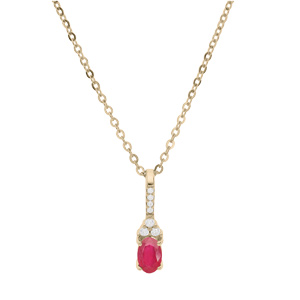 Collier en plaqu or chane avec pendentif long oxydes rose et blancs sertis 40+5cm - Vue 2