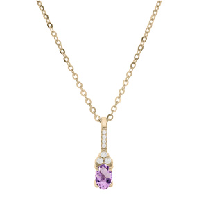 Collier en plaqu or chane avec pendentif long Amethyste vritable et oxydes blancs sertis 40+5cm - Vue 2