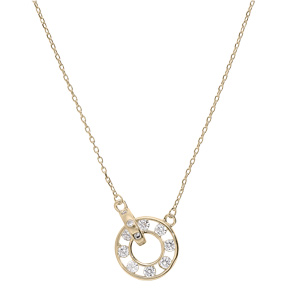 Collier en plaqu or chane avec pendentif cercle oxydes blancs 40+5cm - Vue 2