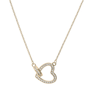 Collier en plaqu or chane avec pendentif coeur pav d\'oxydes blancs sertis 40+5cm - Vue 2