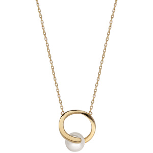 Collier en plaqu or avec pendentif avec anneau et perle blanche de synthse 42cm - Vue 2