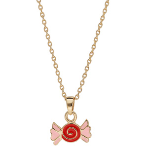 Collier en plaqu or avec pendentif bonbon rouge et rose 38cm - Vue 2