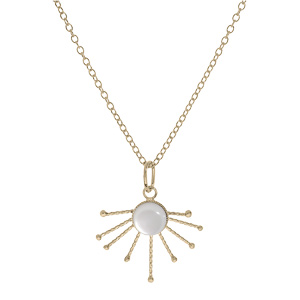 Collier en plaqué or chaîne avec pendentif soleil pierre Nacre véritable 42+3cm - Vue 2