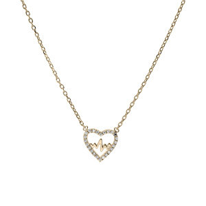Collier en plaqu or avec pendentif coeur avec courbe oxydes blancs sertis 38+4cm - Vue 2