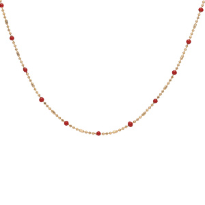 Collier en plaqu or boules et perles rouges 38+5cm - Vue 2