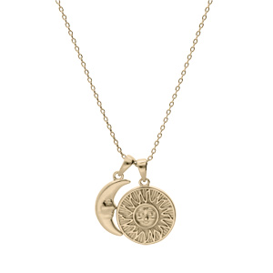Collier en plaqué or chaîne avec 2 pendentifs soleil et lune 39+5cm - Vue 2