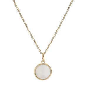 Collier en plaqu or chane avec pendentif rond avec Nacre blanche vritable 10mm 40+4cm - Vue 2