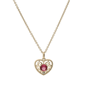 Collier en plaqu or chane avec pendentif forme coeur ajoure oxyde fushia 40+4cm - Vue 2