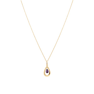 Collier en plaqu or goutte ovale 15mm avec oxyde violet - 42+3cm - Vue 2