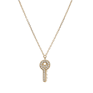 Collier en plaqu or chane avec pendentif clef oxydes blancs sertis 40+3cm - Vue 2