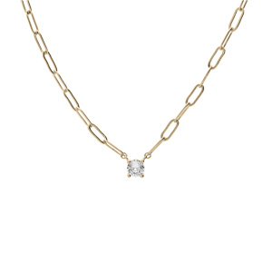 Collier en plaqué or maille rectangulaire avec 1 oxyde blanc serti 40+4cm - Vue 2
