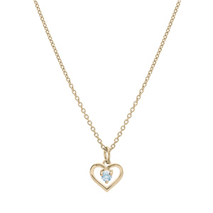Collier en plaqu or chane avec pendentif coeur et oxyde bleu ciel 35+5cm - Vue 2