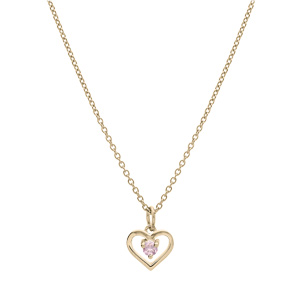 Collier en plaqu or chane avec pendentif coeur et oxyde rose 35+5cm - Vue 2