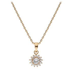 Collier en plaqu or chane avec pendentif soleil oxydes blancs sertis 40+3cm - Vue 2