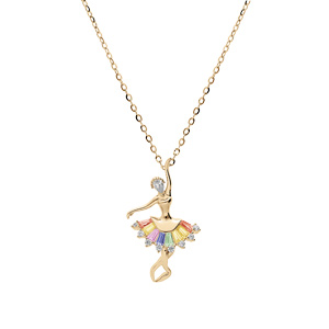 Collier en plaqu or chane avec pendentif danseuse oxydes multi couleurs sertis 39cm rglable  41 cm - Vue 2