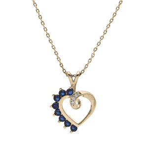 Collier en plaqu or chane avec pendentif coeur oxydes blancs et oxydes bleus 40+5cm - Vue 2