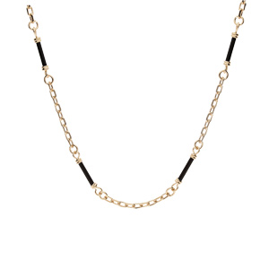 Collier en plaqu or chane et tubes noirs 45cm - Vue 2