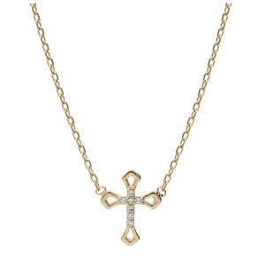 Collier en plaqu or chane avec croix et oxydes blancs sertis 38+4cm - Vue 2