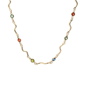 Collier en plaqu or fantaisie fine avec pierres multi couleurs 41+6cm - Vue 2