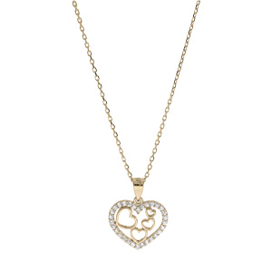 Collier en plaqu or chane avec pendentif coeur contour oxydes blancs sertis 40+5cm - Vue 2