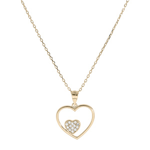 Collier en plaqué or chaîne avec pendentif coeur evidé petit coeur oxydes blancs sertis 40+5cm - Vue 2