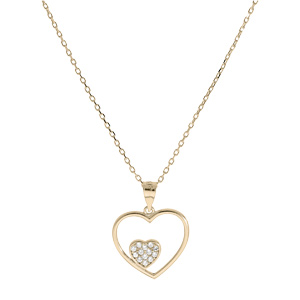 Collier en plaqu or chane avec pendentif coeur vid petit coeur oxydes blancs sertis 40+5cm - Vue 2