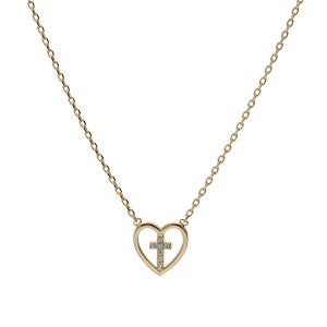 Collier en plaqu or chane avec pendentif coeur avec croix oxydes blancs sertis 38+4cm - Vue 2