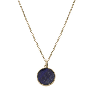 Collier en plaqu or chane avec mdaille cisele et Lapis Lazuli vritable 38+4cm - Vue 2