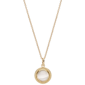 Collier en plaqué or avec Pendentif ethnique rond avec boule en verre irisé 40+4cm - Vue 2