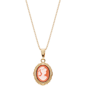 Collier en plaqué or chaîne avec pendentif Camée rose contour médaillon ouvragé 40+5cm - Vue 2