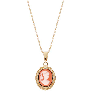 Collier en plaqu or chane avec pendentif Came rose contour mdaillon ouvrag 40+5cm - Vue 2