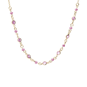 Collier en plaqu or tutti frutti avec pierres roses 39+5cm - Vue 2