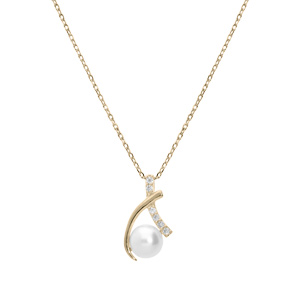 Collier en plaqué or chaîne avec pendentif Perle de culture d\'eau douce blanche et oxydes blancs sertis 42+3cm - Vue 2