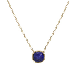 Collier en plaqu or chane avec carr Lapis Lazuli vritable 42+3cm - Vue 2