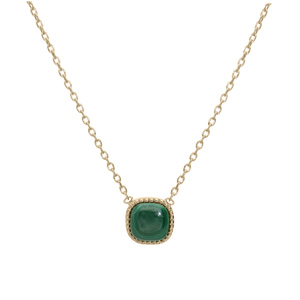 Collier en plaqu or chane avec carr Malachite vritable 42+3cm - Vue 2