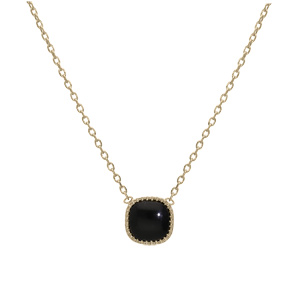 Collier en plaqu or chane avec carr Onyx de synthse 42+3cm - Vue 2