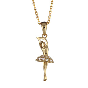 Collier en plaqué or chaîne avec pendentif danseuse ballerine bras levés et tutu orné d\'oxydes blancs - longueur 45cm - Vue 2