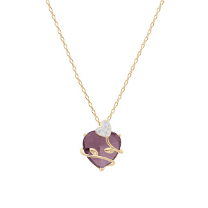 Collier en plaqu or chane avec pendentif coeur oxyde violet motif volute 42+3cm - Vue 2