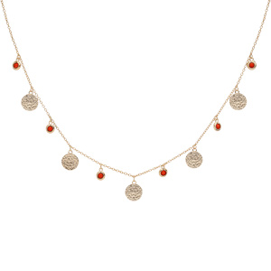 Collier en plaqué or avec pampilles pierres couleur corail et pastilles antiques 36+4cm - Vue 2
