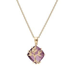 Collier en plaqu or chane avec pendentif oxyde violet motif arbre de vie 42+3cm - Vue 2