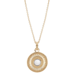 Collier en plaqué or chaîne avec pendentif rond et pierre Nacre véritable 40+4cm - Vue 2