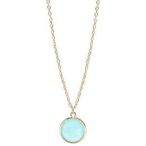 Collier en plaqu or chane avec pendentif pierre facette ronde serti clos couleur bleue 40+4cm - Vue 2