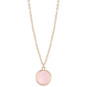 Collier en plaqué or chaîne avec pendentif pierre facettée ronde serti clos couleur rose 40+4cm - Vue 2