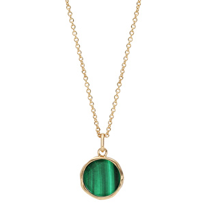 Collier en plaqu or chane avec pendentif Malachite vritable forme irrgulire 40+4cm - Vue 2