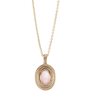 Collier en plaqué or chaîne avec pendentif ovale coeur Quartz rose véritable 40+4cm - Vue 2