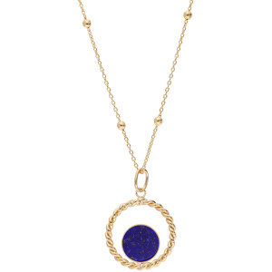 Collier en plaqu or chane avec pendentif anneau 20mm torsad et Lapis Lazuli vritable 38+5cm - Vue 2