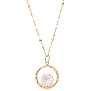 Collier en plaqué or chaîne avec pendentif anneau 20mm torsadé et Nacre véritable 38+5cm - Vue 2