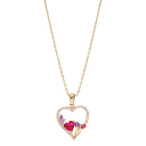 Collier en plaqu or chane avec pendentif coeur empierr multi couleur 40+5cm - Vue 2